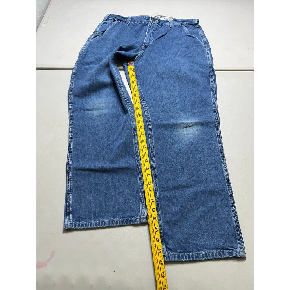 Carhartt FR Jeans Mens 36x30 Blue Denim Carpenter Utility distress Actual 34x28 - Picture 6 of 10